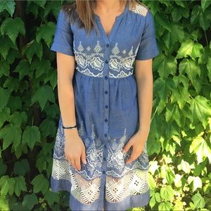 Blue Embroidered Shirt Dress | Anthropologie